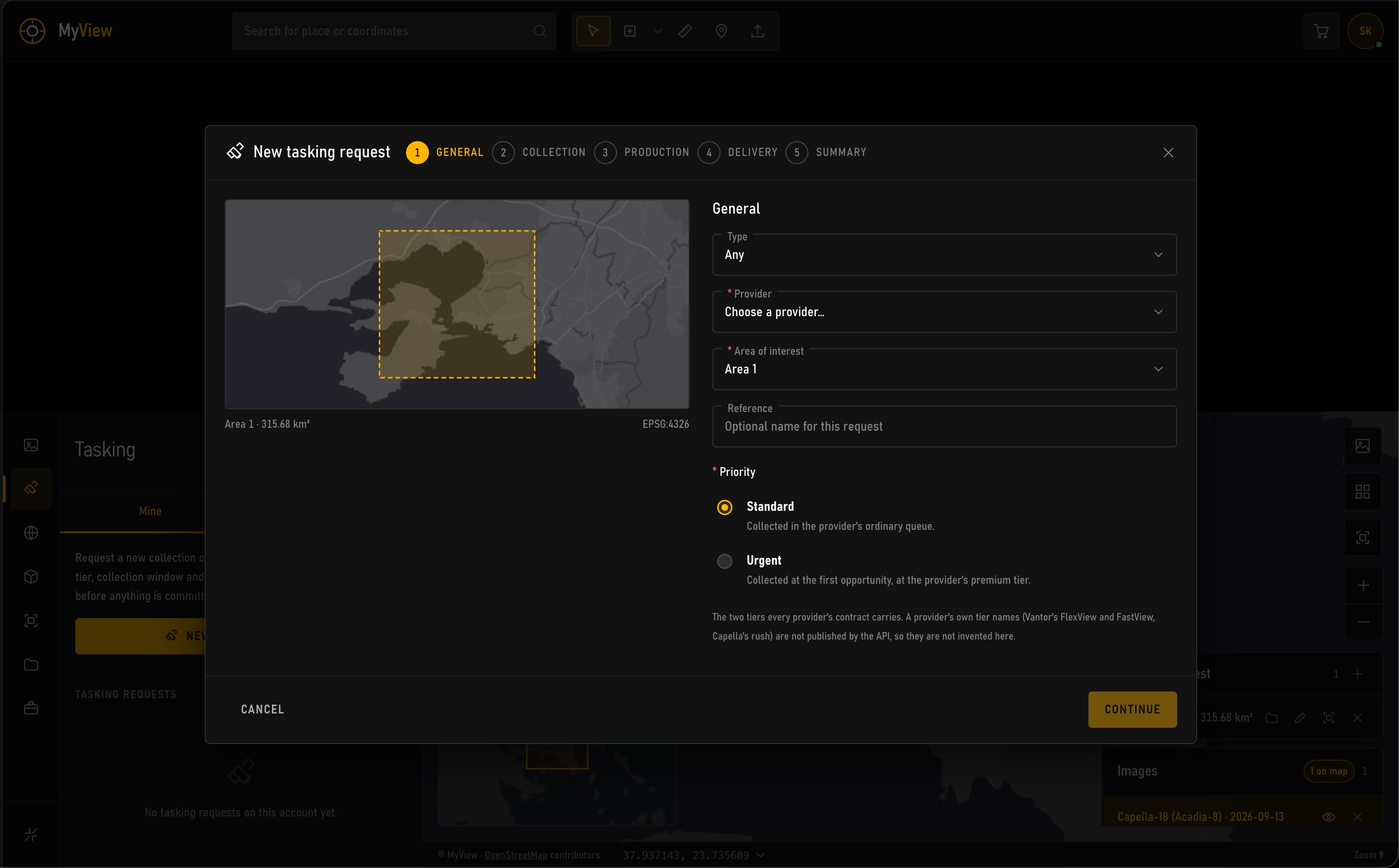 MyView new tasking request dialog