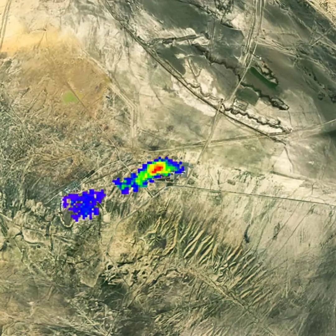 Methane plume over desert terrain