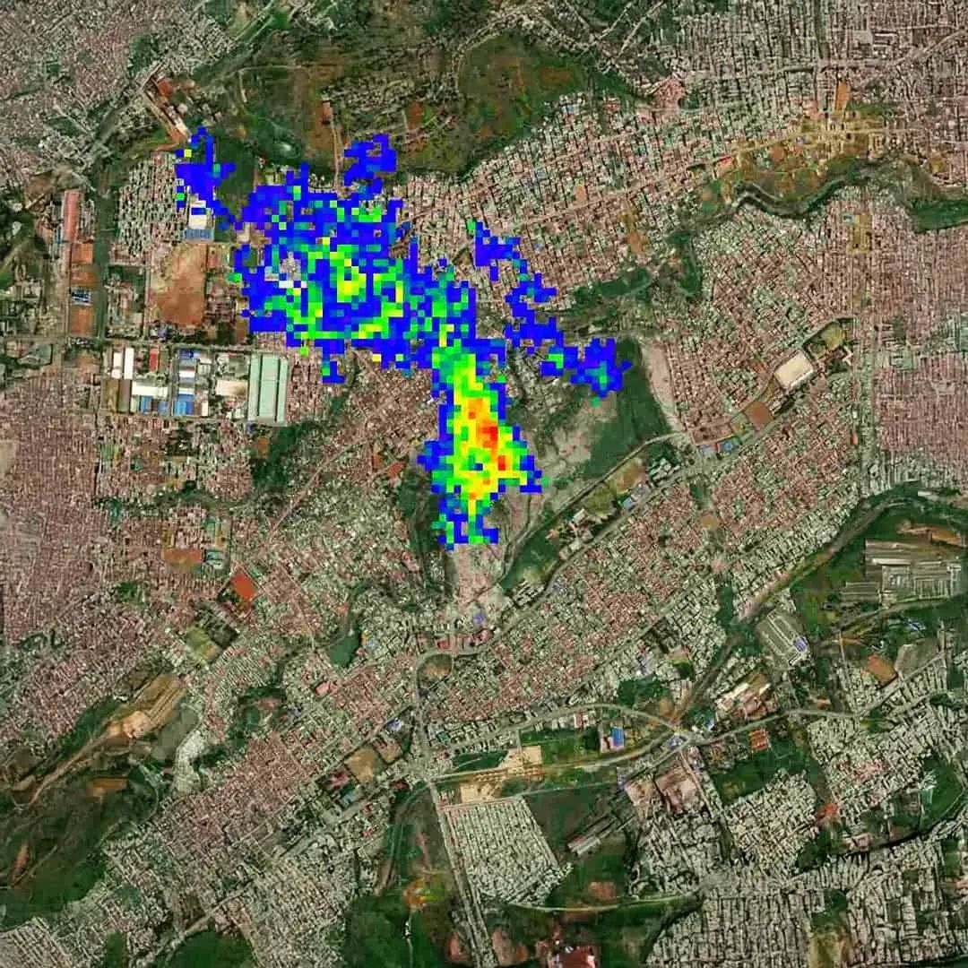 Methane plume over an urban area