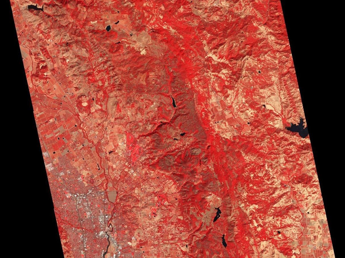 Burn scar, near-infrared false colour