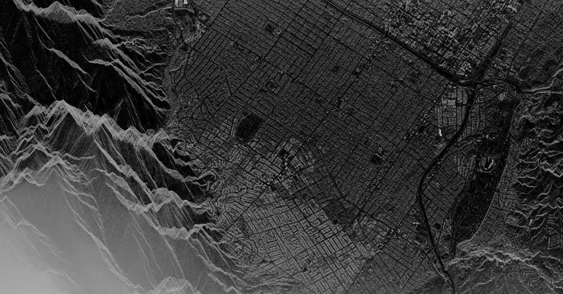 City at the foot of a mountain, X-band SAR