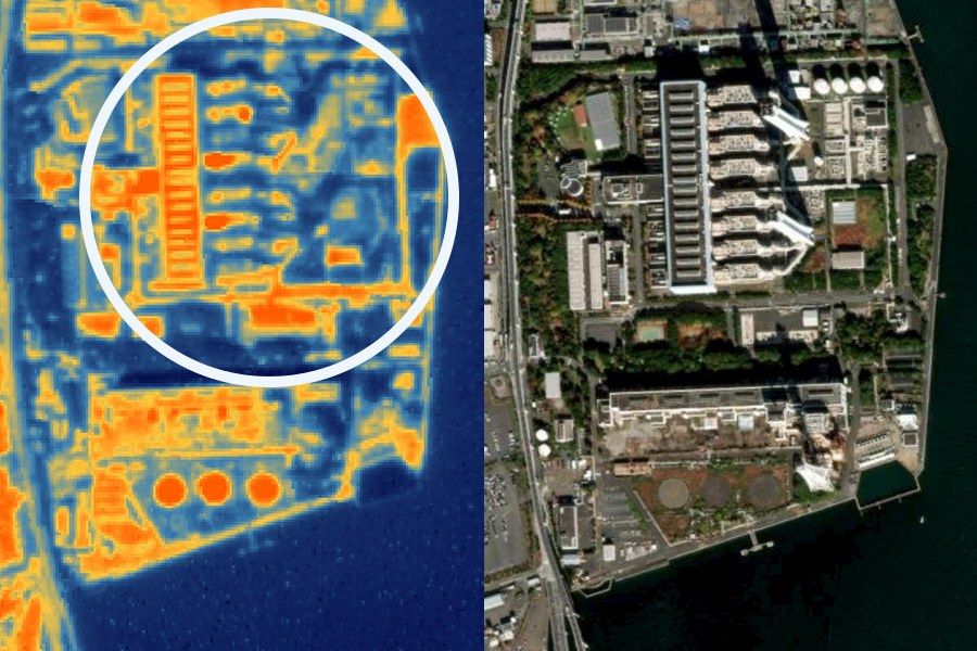 Power station in mid-wave infrared beside the optical frame