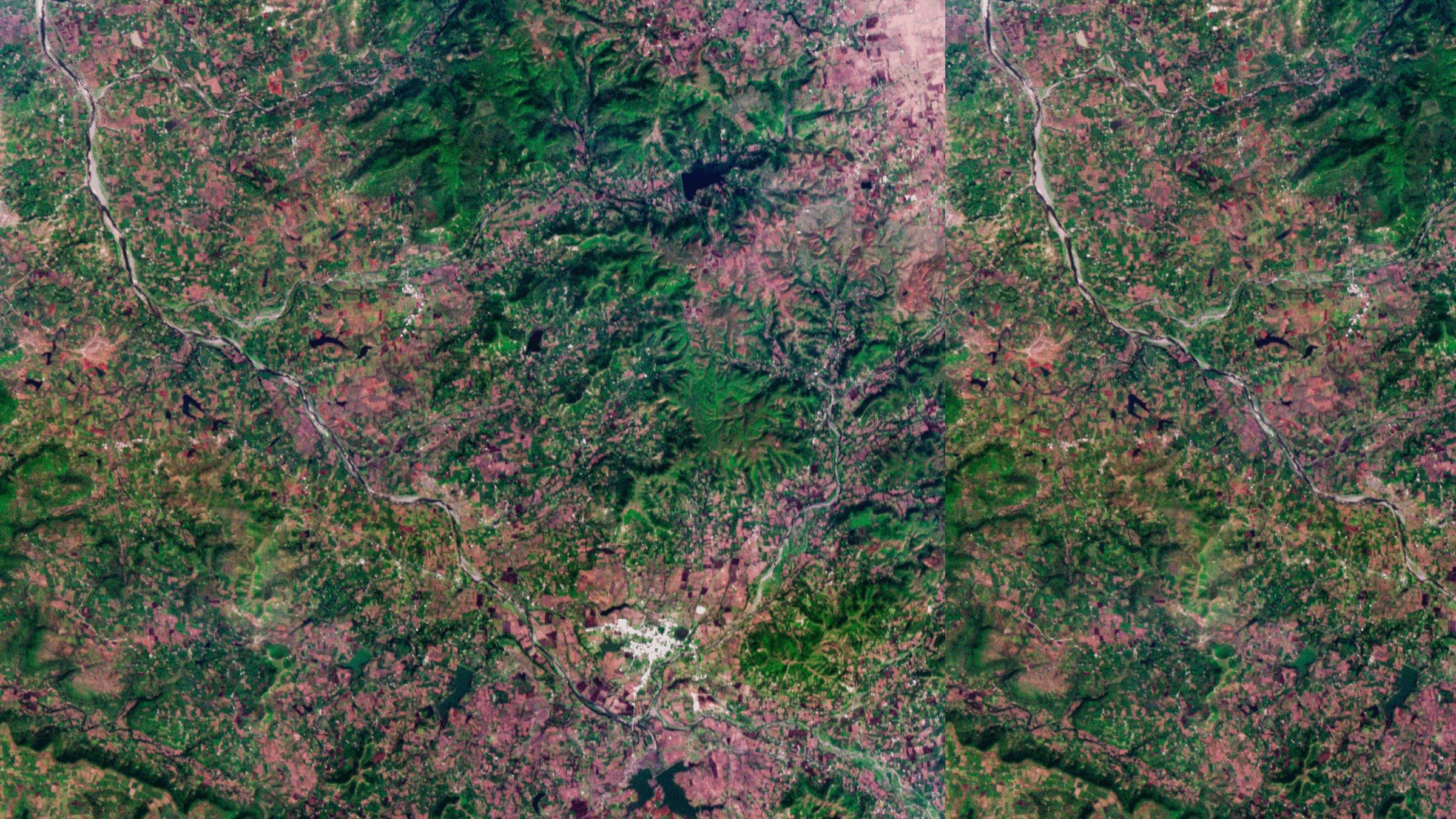 Mixed forest and farmland, near-true colour