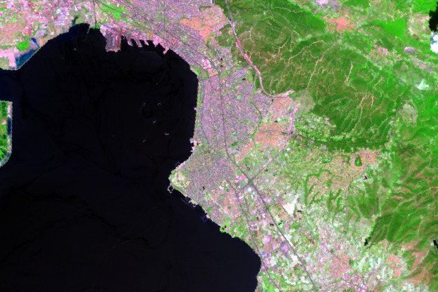 City and coast, short-wave infrared composite