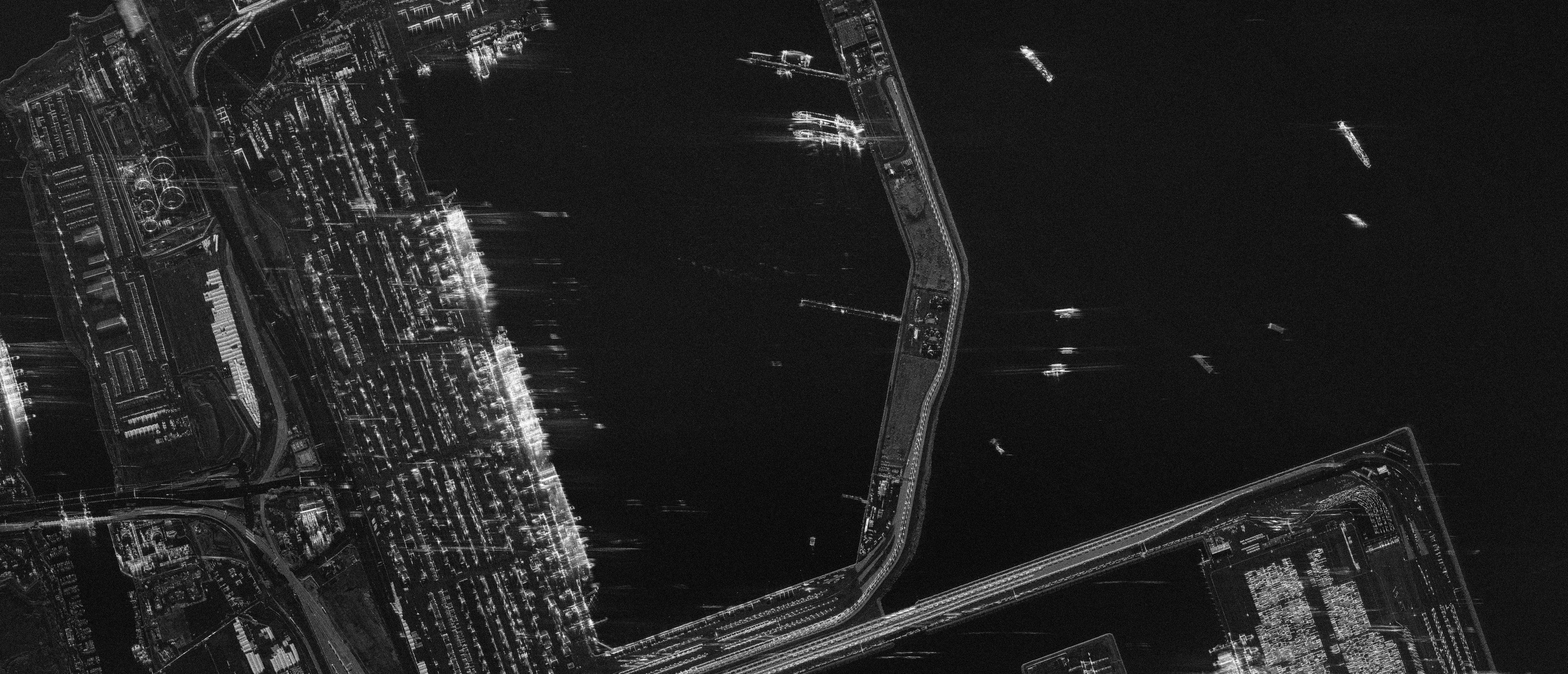 Synthetic aperture radar image of a port