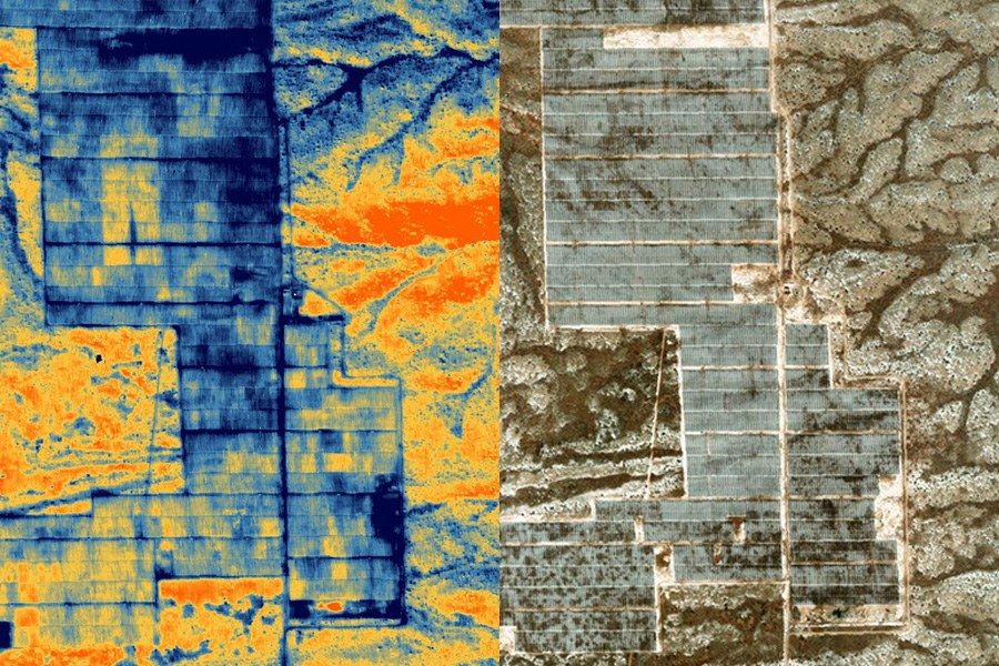 Solar farm in mid-wave infrared beside the optical frame