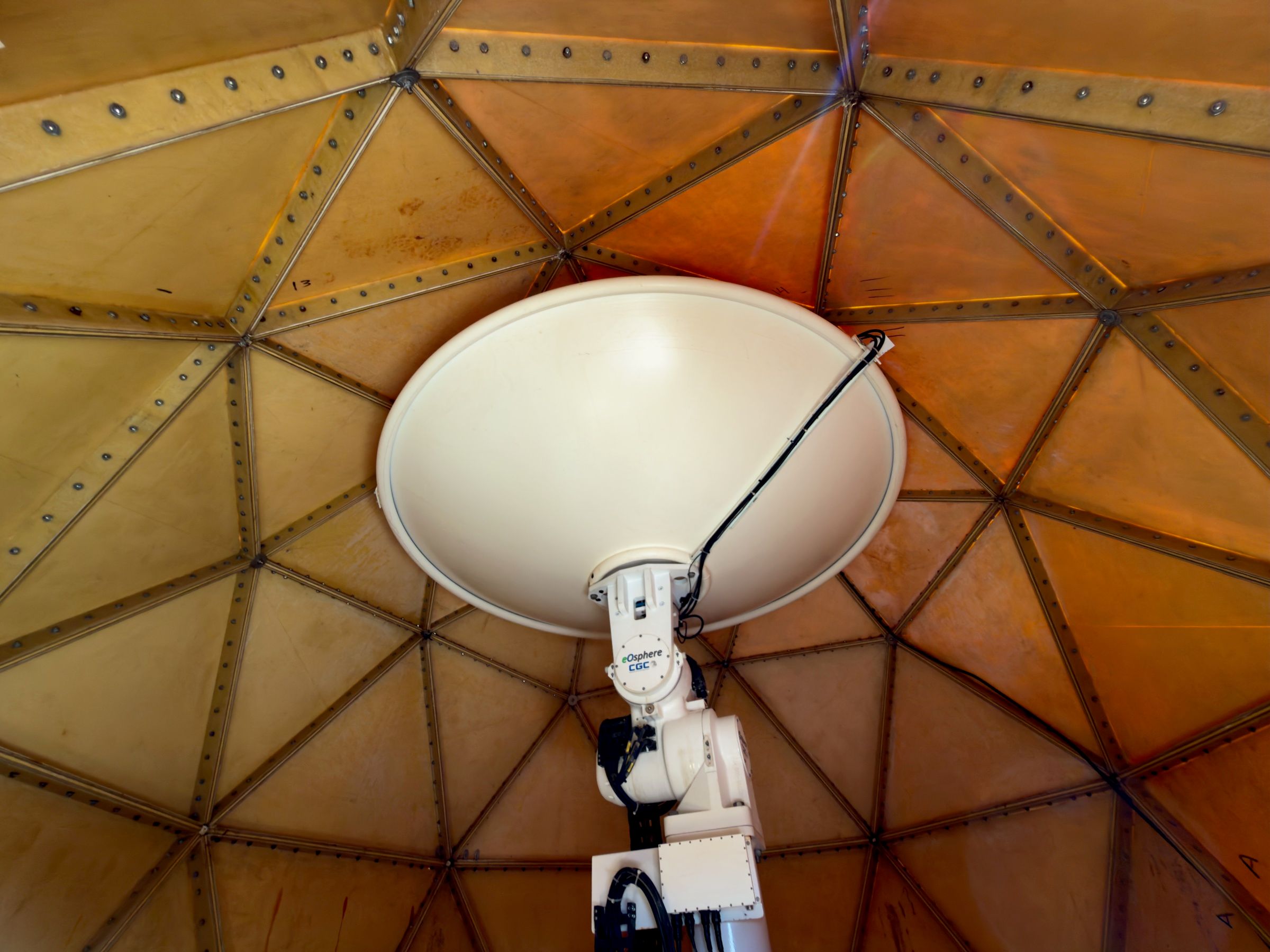 2.4 m antenna inside its radome at Kryoneri