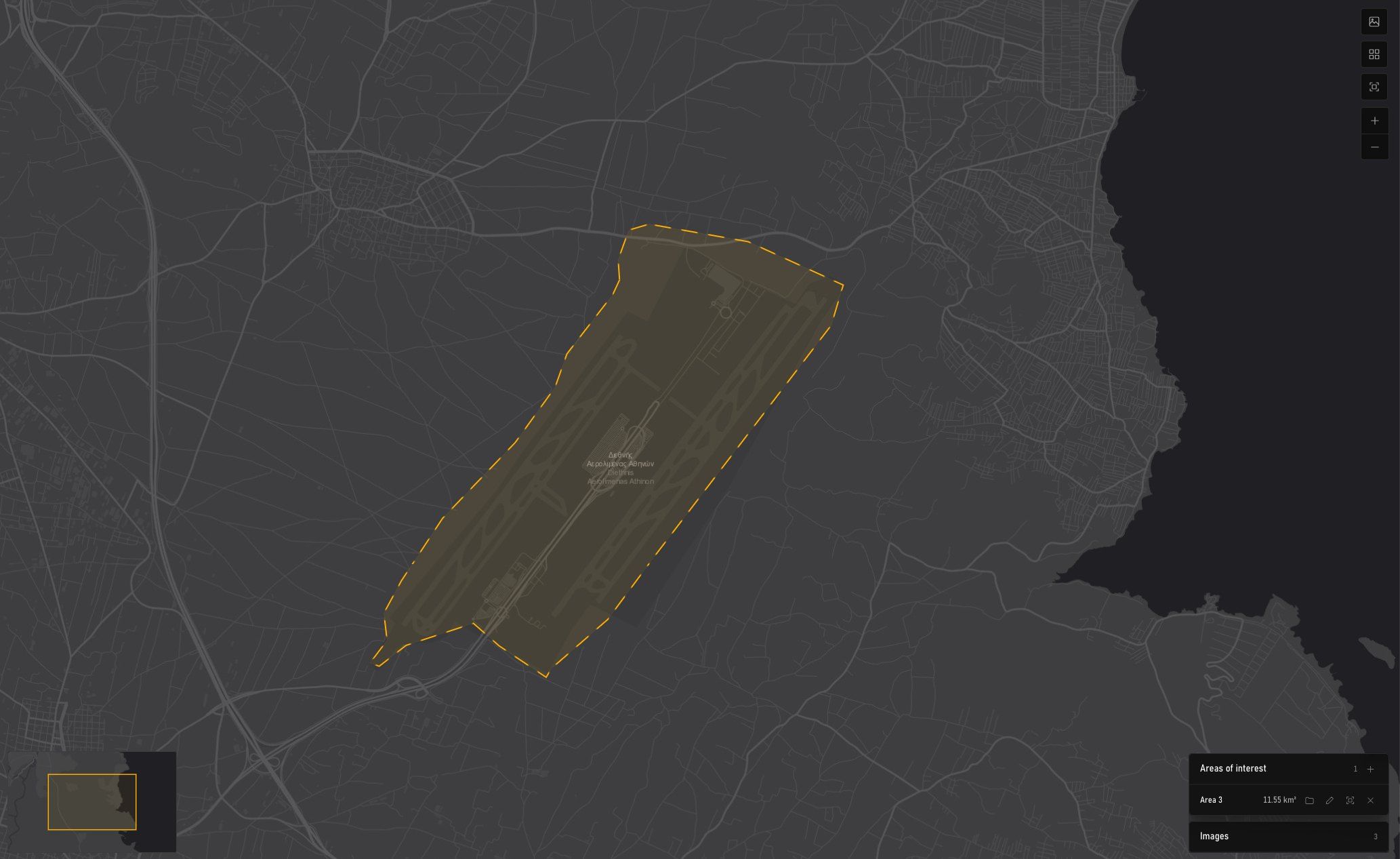 MyView map with an area of interest drawn around an airport