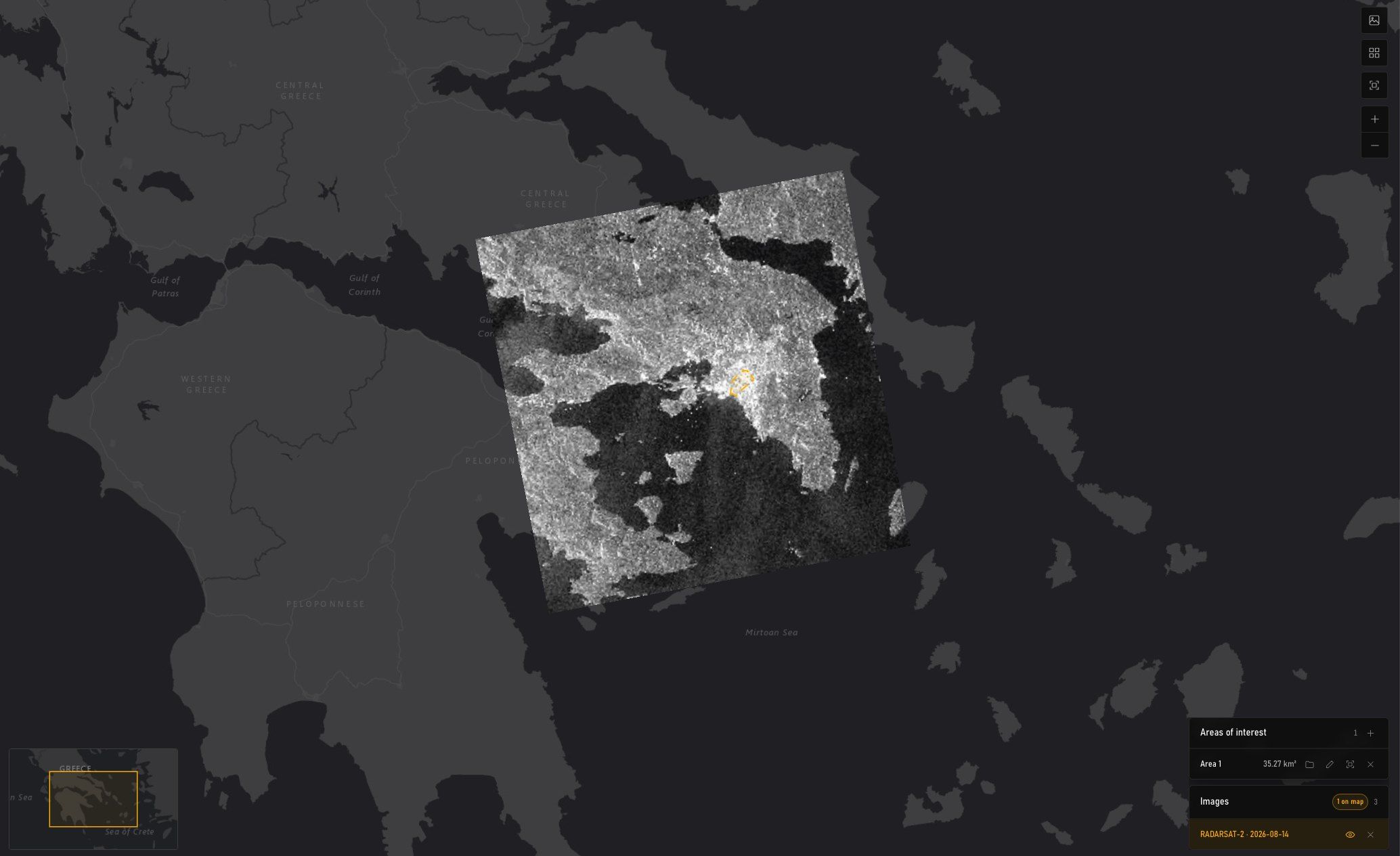 MyView archive search results on the map: SAR