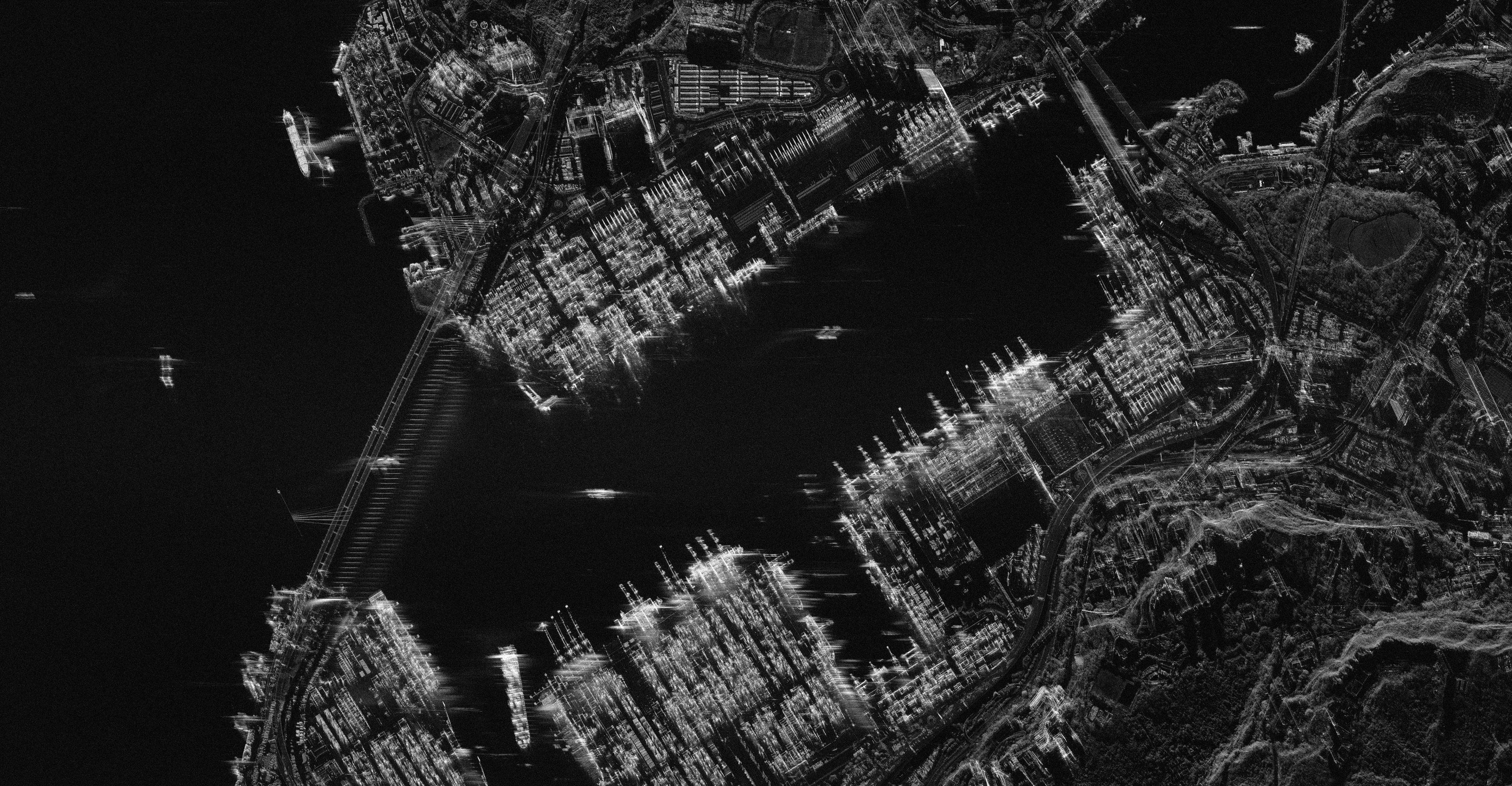Container port and moored vessels, X-band spotlight