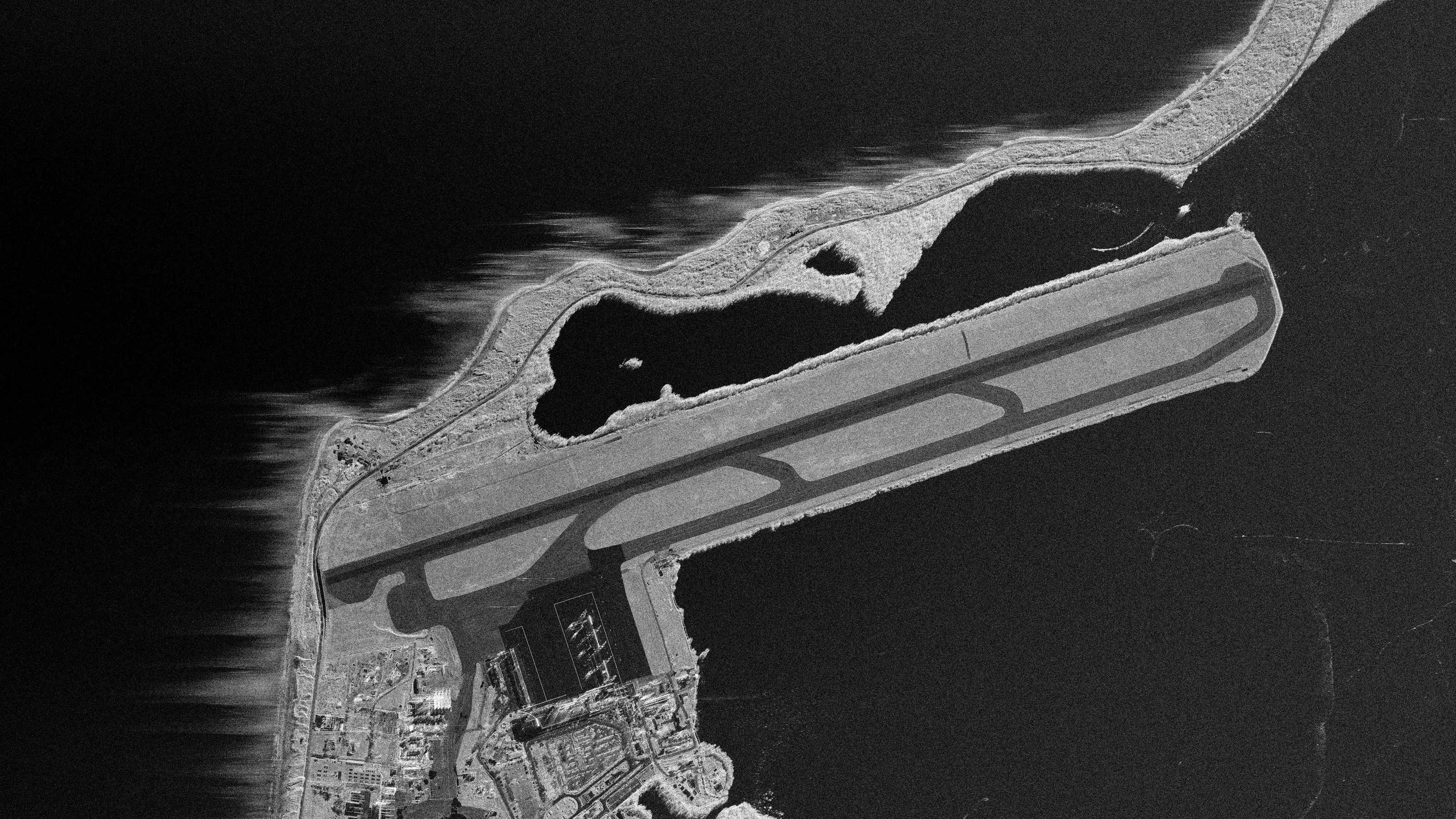 Runway on a coastal spit, X-band spotlight